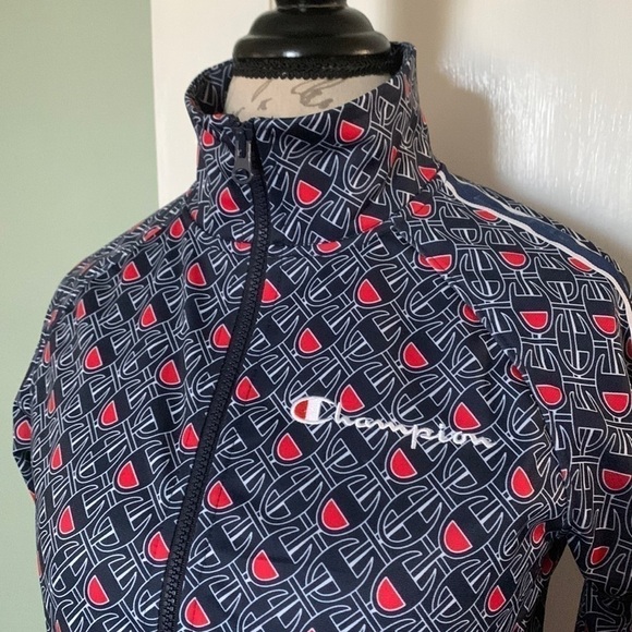 Champion Women’s Allover Logo Track Jacket - Navy Print - Picture 2 of 16